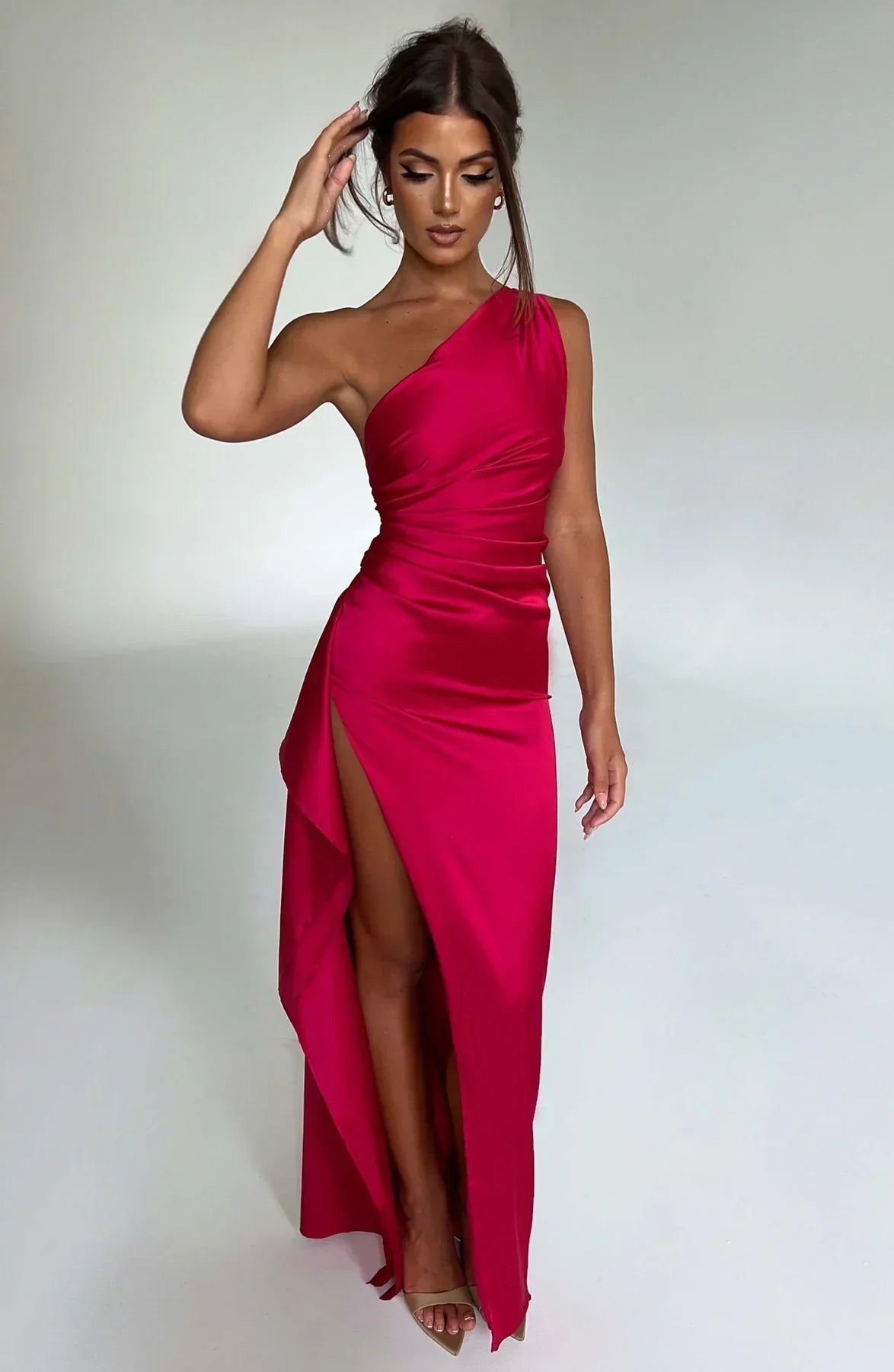 Emilia | Damskie Wieczorowa Asymetryczna Elegancka Sukienka Wieczorowa Na Jedno Ramię