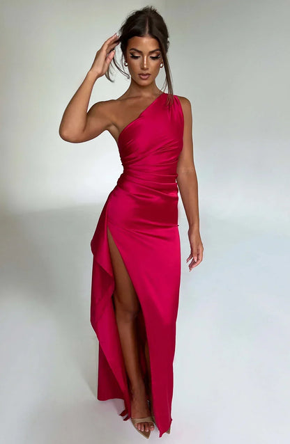 Emilia | Damskie Wieczorowa Asymetryczna Elegancka Sukienka Wieczorowa Na Jedno Ramię