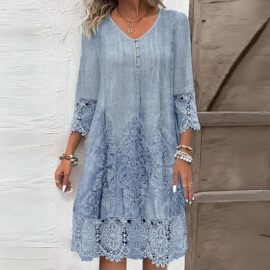 Belinda | Damska Letnia Boho Sukienka Midi Długim Rękawem