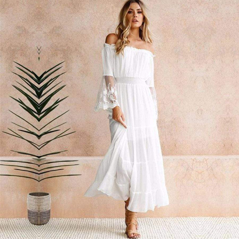 Liana | Damska Elegancka Letnia Sukienka Odkryte Ramiona