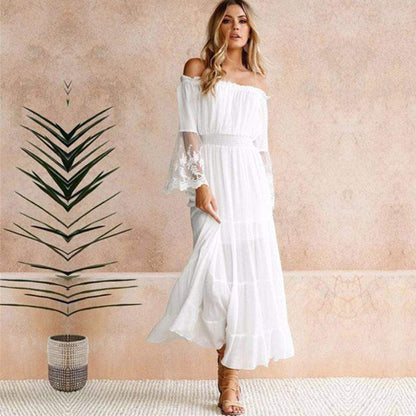 Liana | Damska Elegancka Letnia Sukienka Odkryte Ramiona