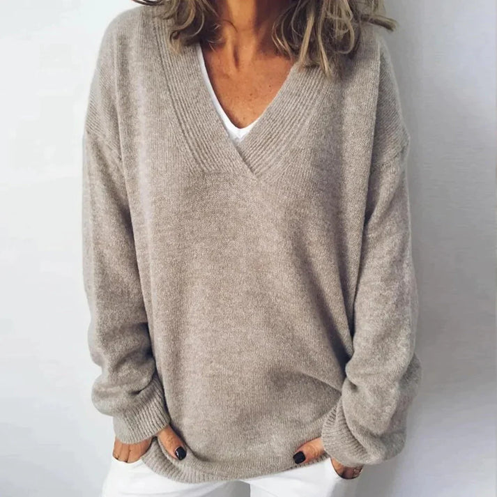 Barbara | Damskie Casualowy Sweter Oversize z Dekoltem V
