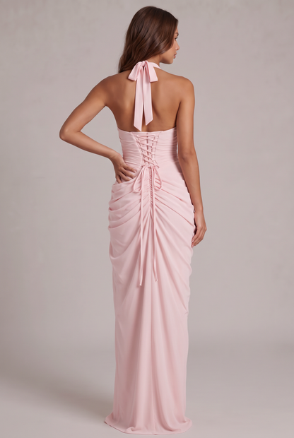 Cecylia | Sukienka na studniówkę Damska Elegancka Maxi z Haltrem