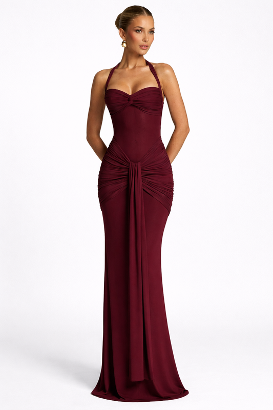Sakeena | Damskie Elegancka Długa Sukienka Wieczorowa Maxi z Dekoltem Halter