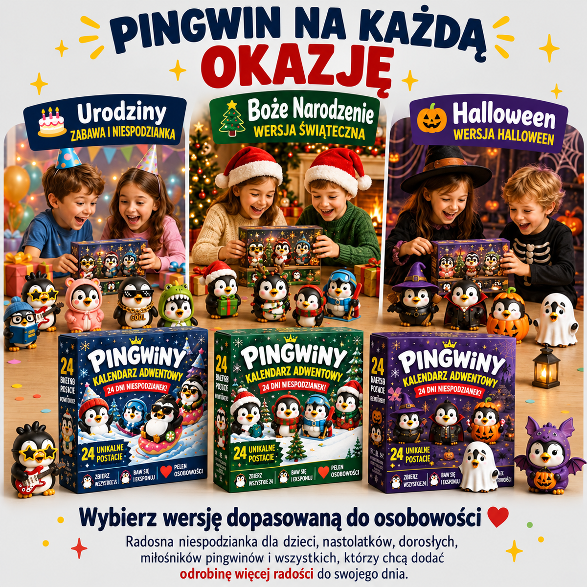 Kalendarz Adwentowy 24 Unikalne Figurki Pingwinów