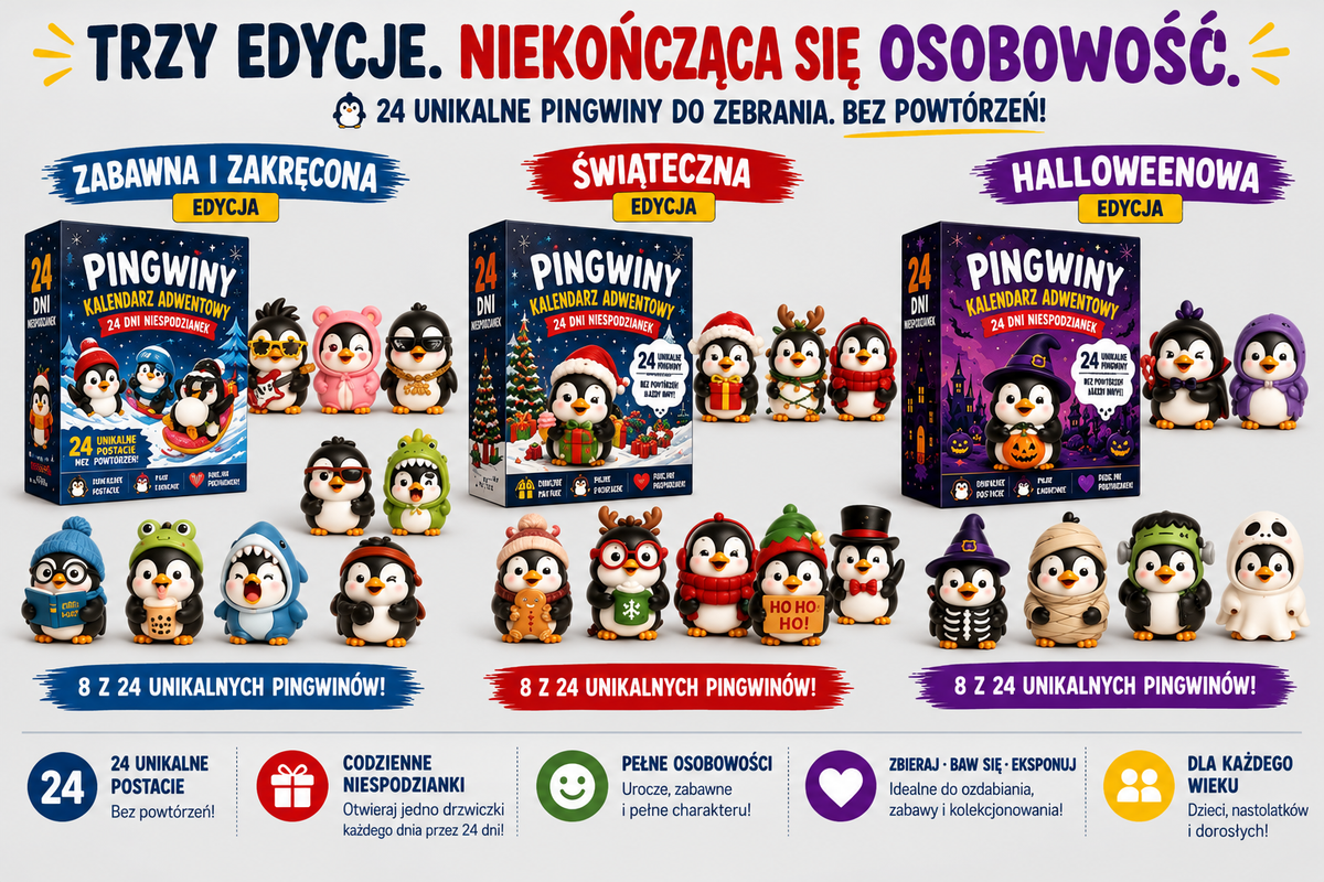 Kalendarz Adwentowy 24 Unikalne Figurki Pingwinów