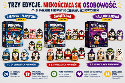 Kalendarz Adwentowy 24 Unikalne Figurki Pingwinów