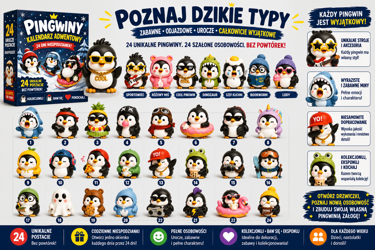 Kalendarz Adwentowy 24 Unikalne Figurki Pingwinów