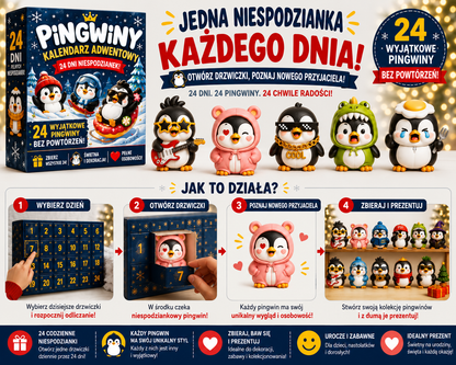 Kalendarz Adwentowy 24 Unikalne Figurki Pingwinów