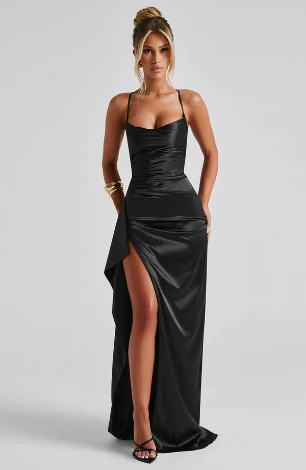Olga | Damskie Wieczorowa Satynowa Sukienka Maxi