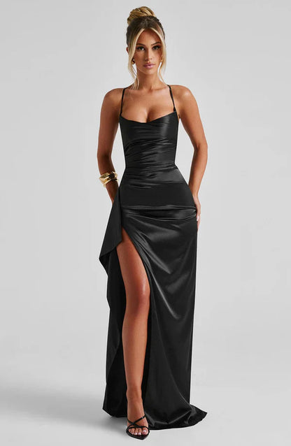 Olga | Damskie Wieczorowa Satynowa Sukienka Maxi