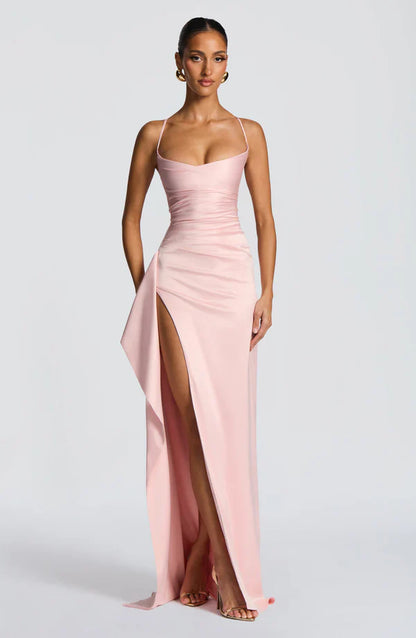 Olga | Damskie Wieczorowa Satynowa Sukienka Maxi