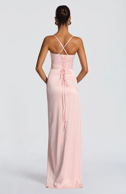 Olga | Damskie Wieczorowa Satynowa Sukienka Maxi