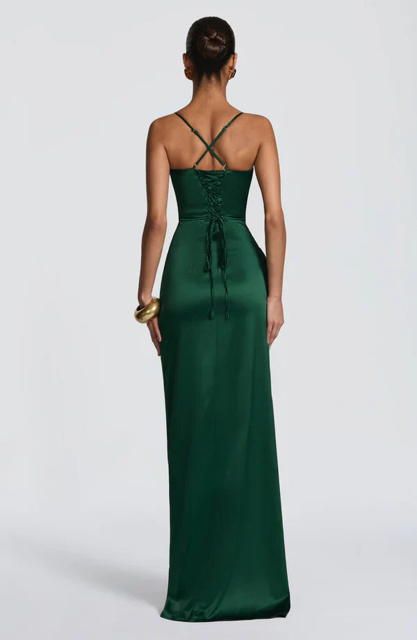 Olga | Damskie Wieczorowa Satynowa Sukienka Maxi