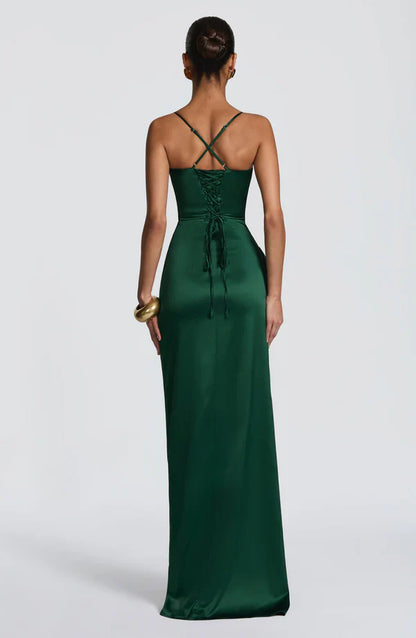 Olga | Damskie Wieczorowa Satynowa Sukienka Maxi