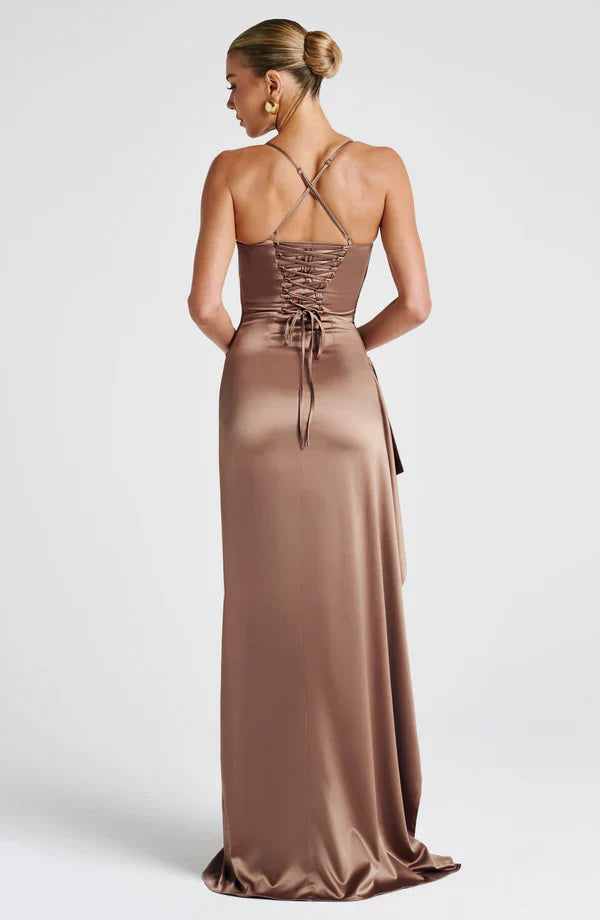Olga | Damskie Wieczorowa Satynowa Sukienka Maxi