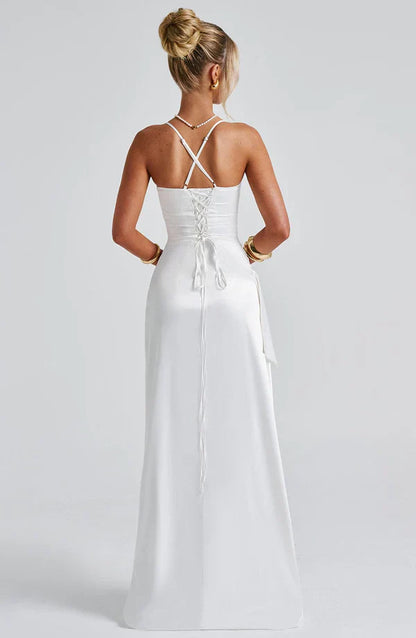 Olga | Damskie Wieczorowa Satynowa Sukienka Maxi