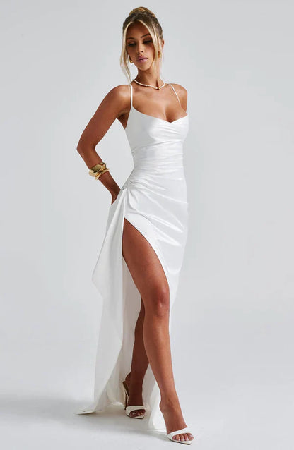 Olga | Damskie Wieczorowa Satynowa Sukienka Maxi