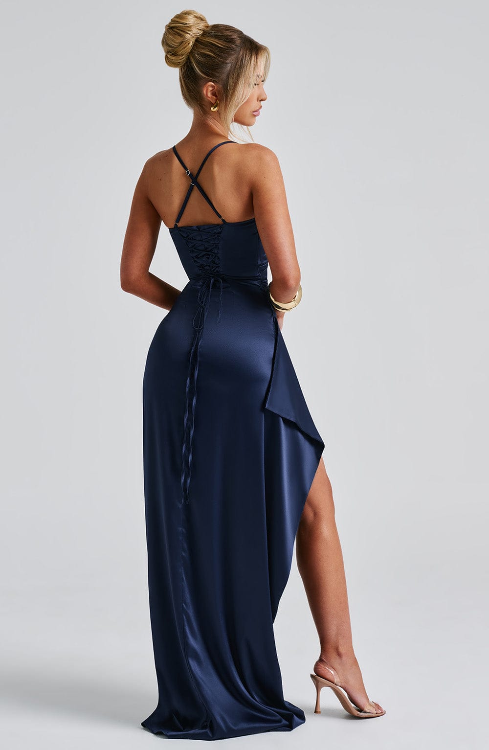 Olga | Damskie Wieczorowa Satynowa Sukienka Maxi