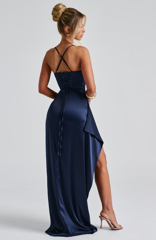 Olga | Damskie Wieczorowa Satynowa Sukienka Maxi