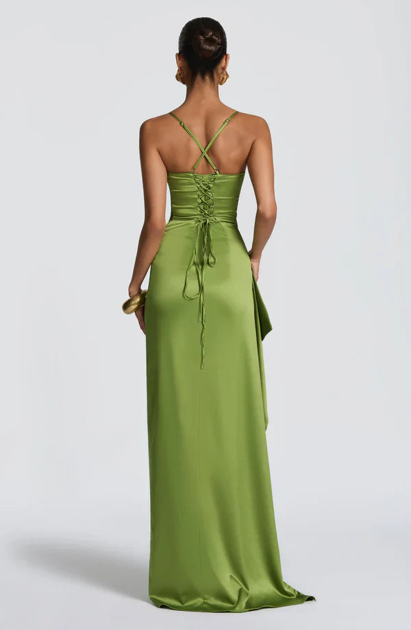 Olga | Damskie Wieczorowa Satynowa Sukienka Maxi
