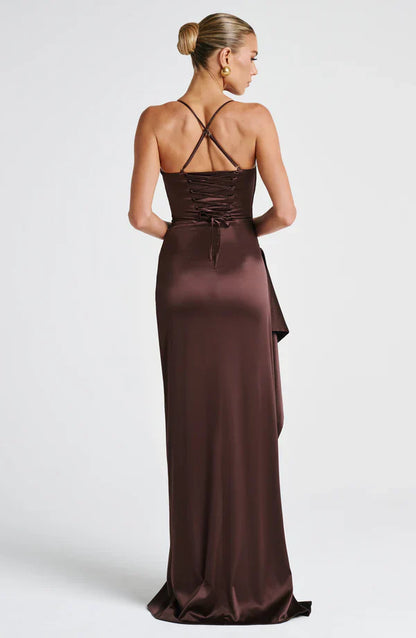 Olga | Damskie Wieczorowa Satynowa Sukienka Maxi