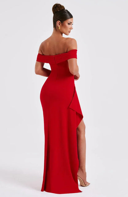 Iga | Damska Sukienka na studniówkę Bardot z Rozcięciem Maxi
