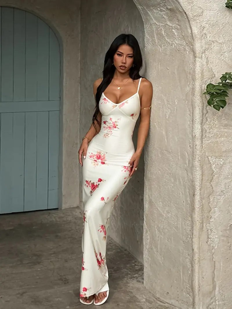 Zofia | Damska Sukienka Maxi Bodycon w Kwiaty
