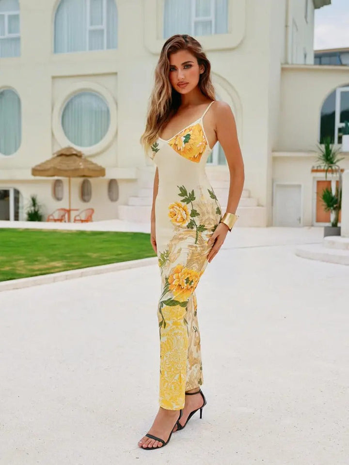 Zofia | Damska Sukienka Maxi Bodycon w Kwiaty