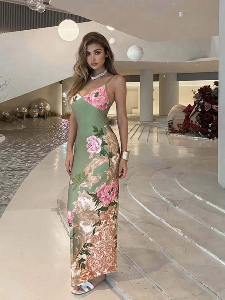 Zofia | Damska Sukienka Maxi Bodycon w Kwiaty