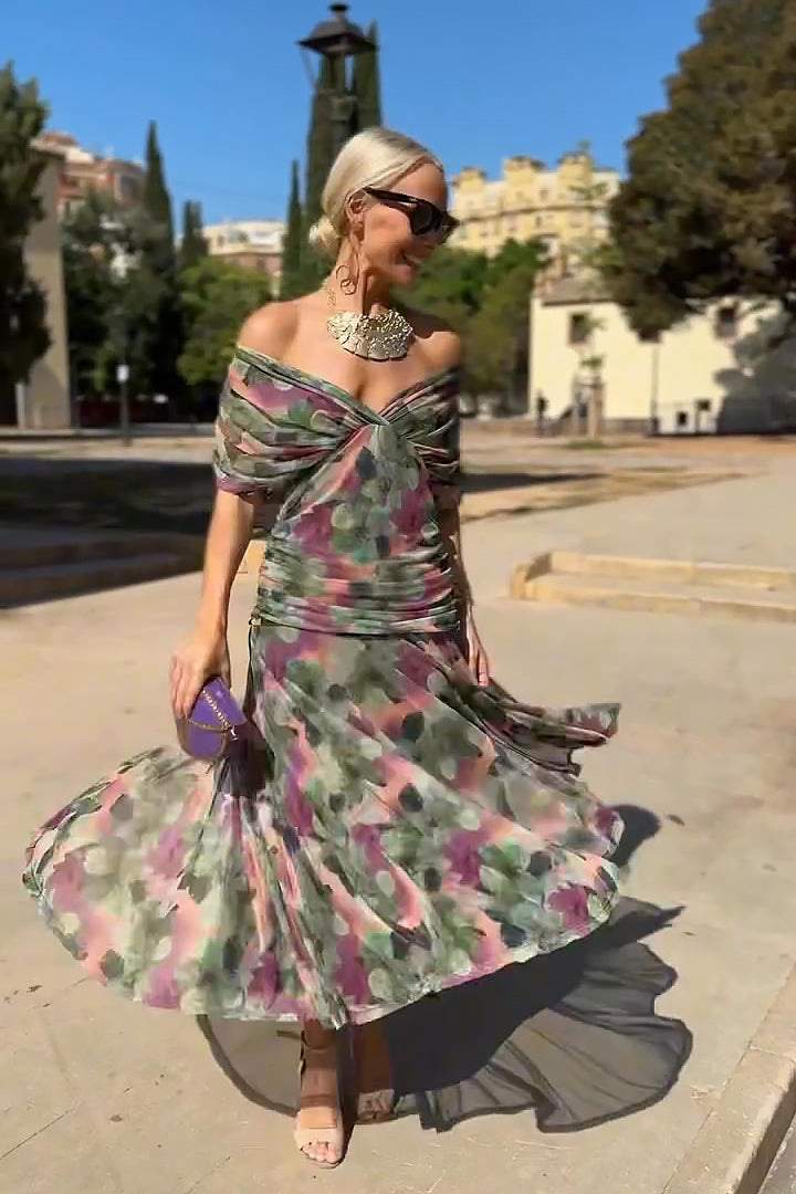 Iwona | Damska Wieczorowa Sukienka Maxi z Odkrytymi Ramionami