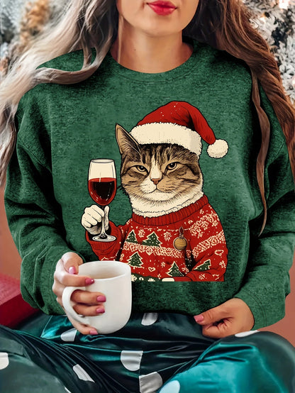 Karolina | Damski Brzydki sweter świąteczny z Grafiką Kota