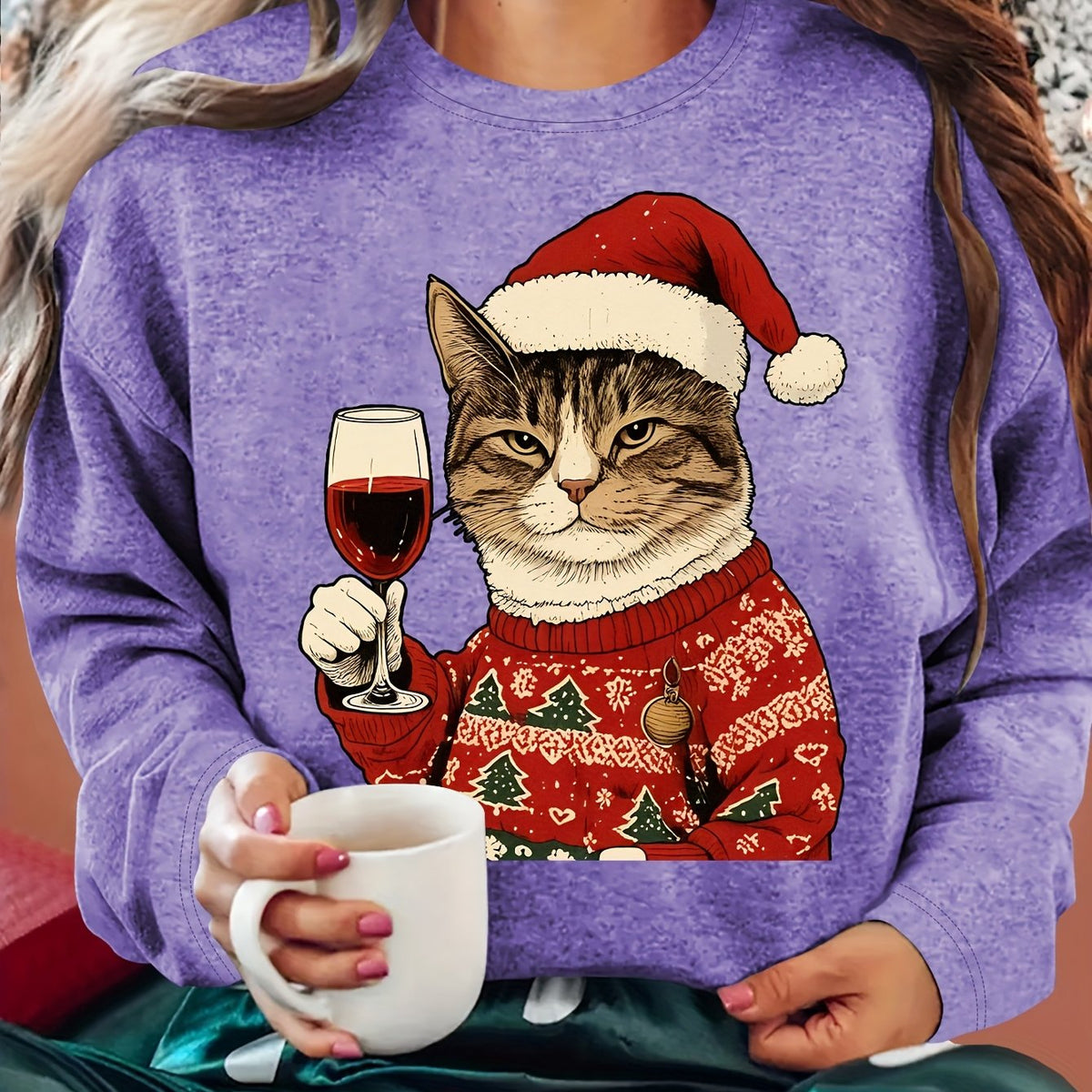 Karolina | Damski Brzydki sweter świąteczny z Grafiką Kota