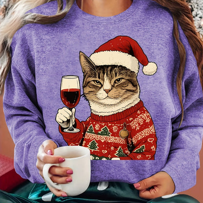 Karolina | Damski Brzydki sweter świąteczny z Grafiką Kota