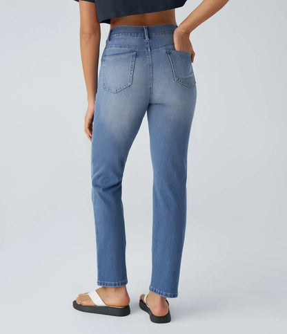 Kinga | Damskie Wygodne Elastyczne Jeansy Straight Leg