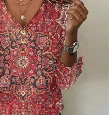 Elizabeth | Damskie Letnia Zwiewna Bluzka boho we wzory