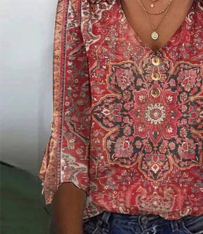 Elizabeth | Damskie Letnia Zwiewna Bluzka boho we wzory