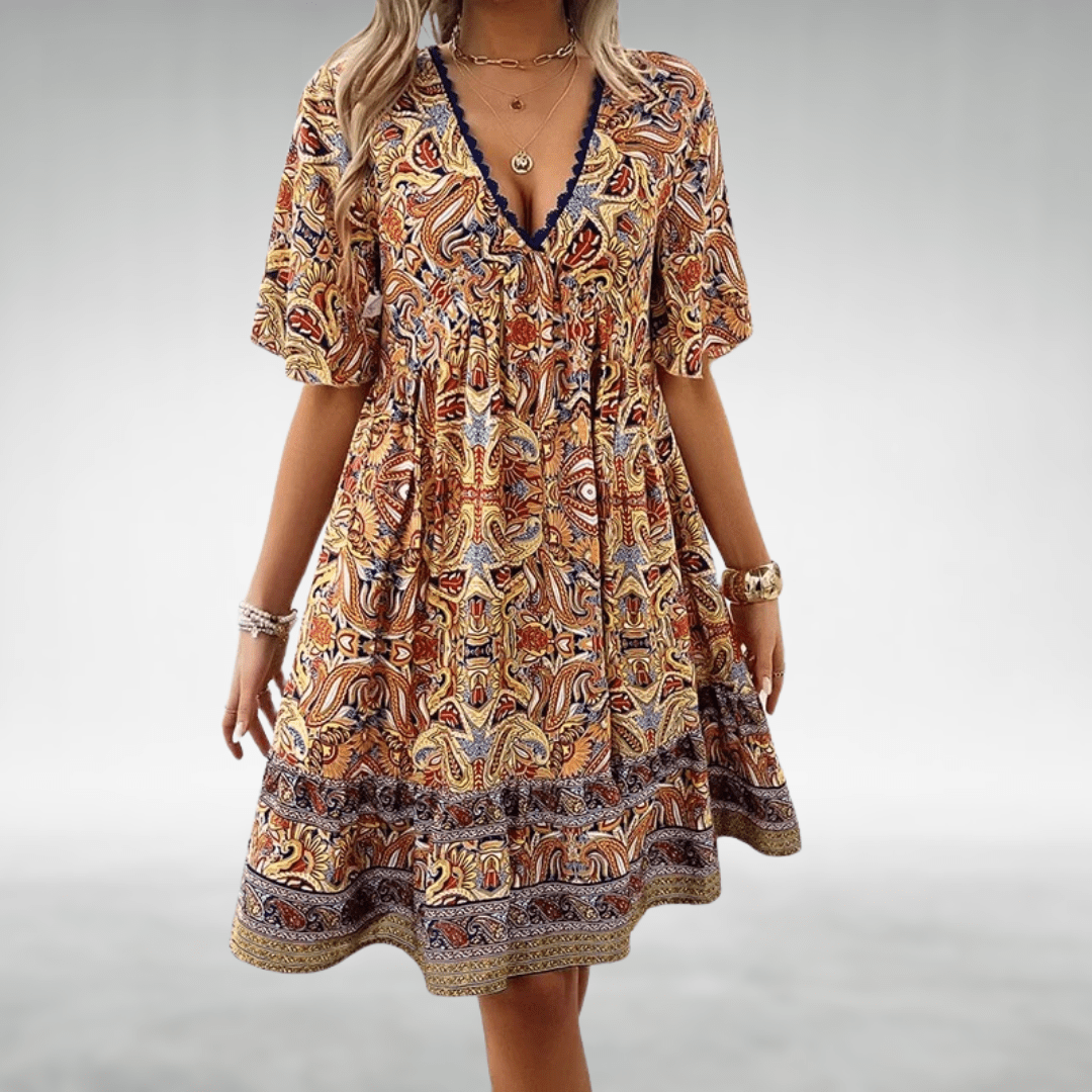 Dorota | Damska Boho Dekoltem V Sukienka Midi
