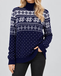 Martyna | Damski Sweter Świąteczny Żakardy Turtleneck