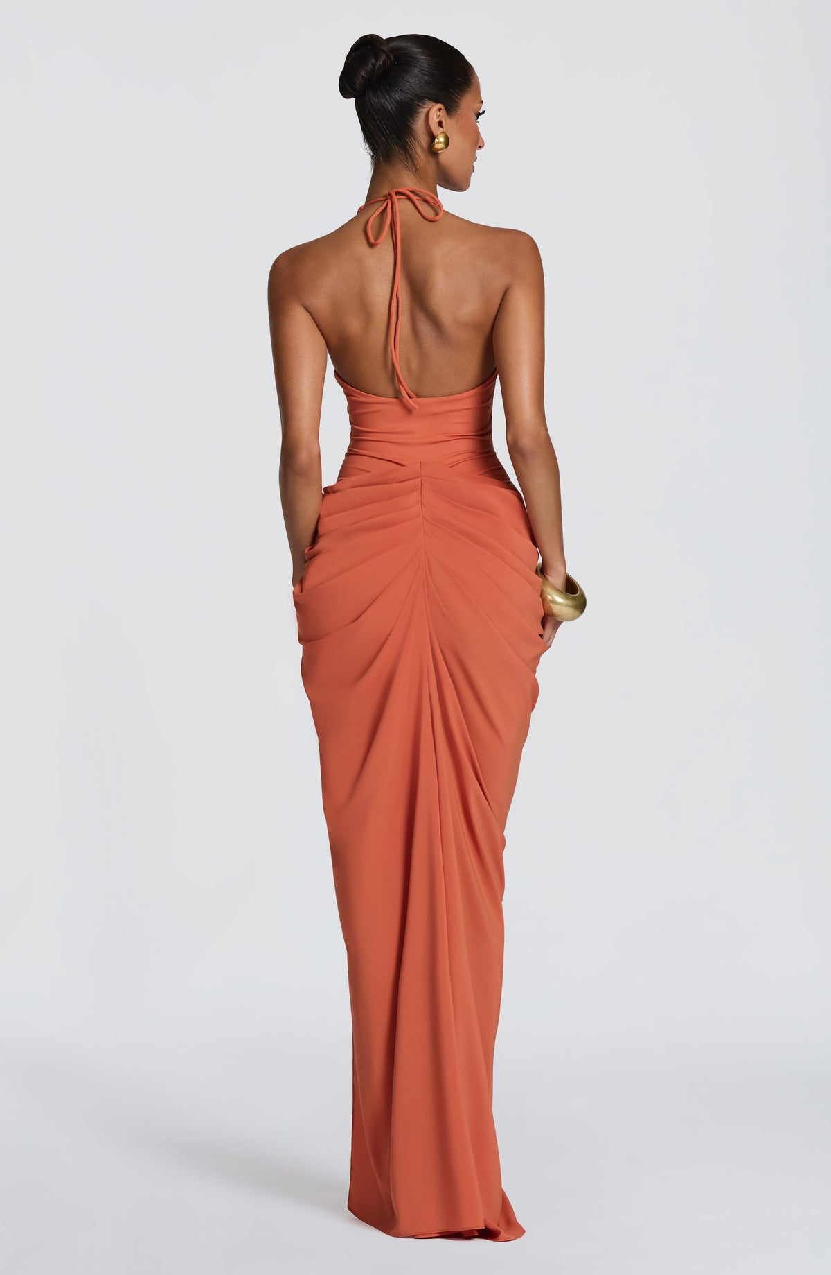 Mioslawa | Damska Dopasowana wieczorowa sukienka maxi z dzianiny jersey Halter