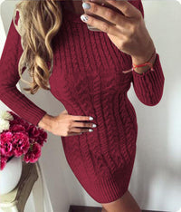 Paulina | Damska Sukienka swetrowa midi z warkoczowym splotem Dopasowana