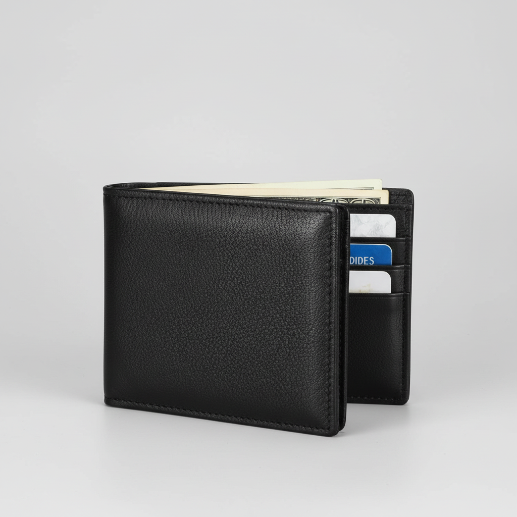 Portfel Męski Czarny Pojemny Bifold