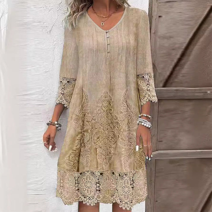 Belinda | Damska Letnia Boho Sukienka Midi Długim Rękawem