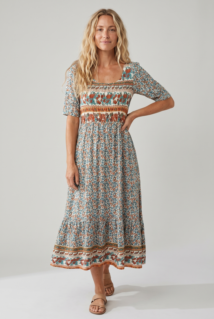 Lena | Damska Letnia Drukowana Boho Sukienka Midi