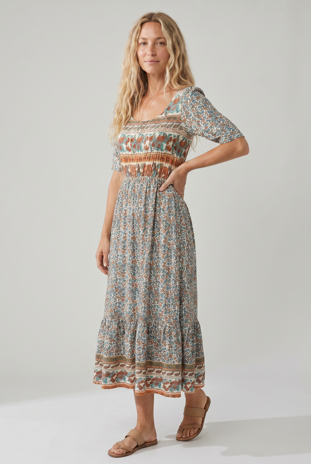 Lena | Damska Letnia Drukowana Boho Sukienka Midi