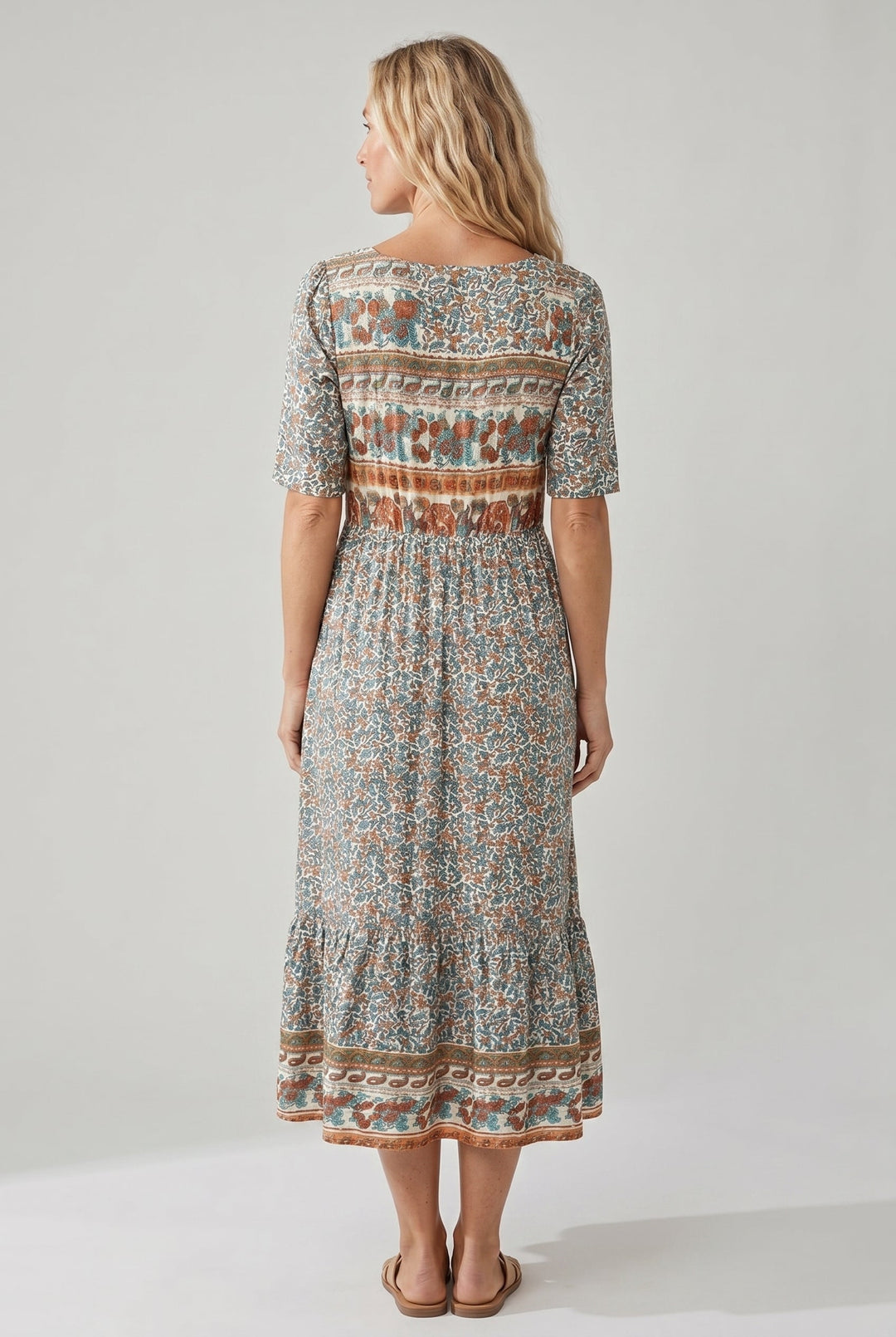 Lena | Damska Letnia Drukowana Boho Sukienka Midi