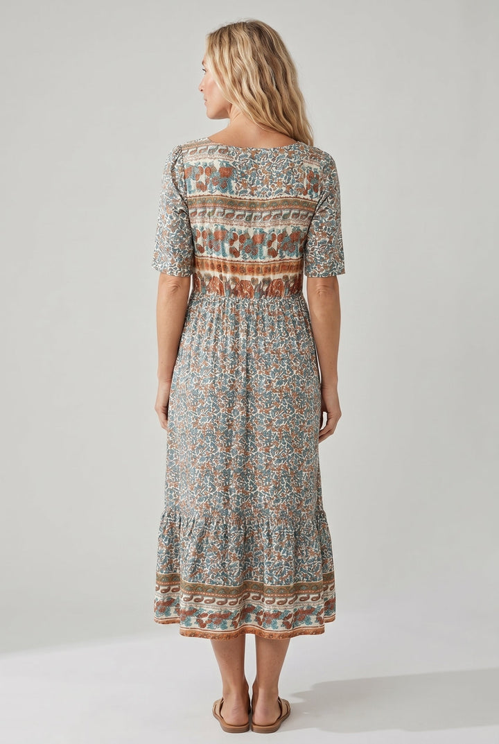 Lena | Damska Letnia Drukowana Boho Sukienka Midi