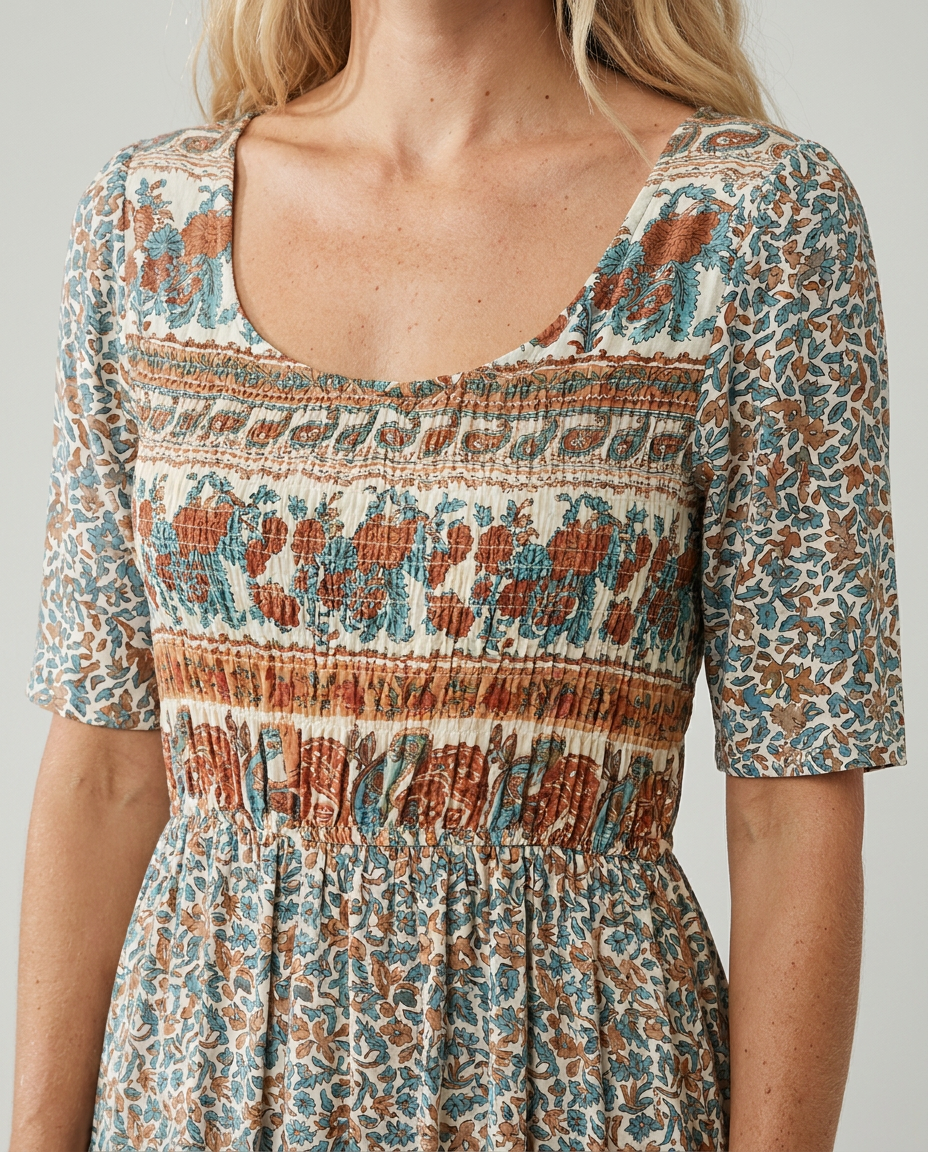 Lena | Damska Letnia Drukowana Boho Sukienka Midi