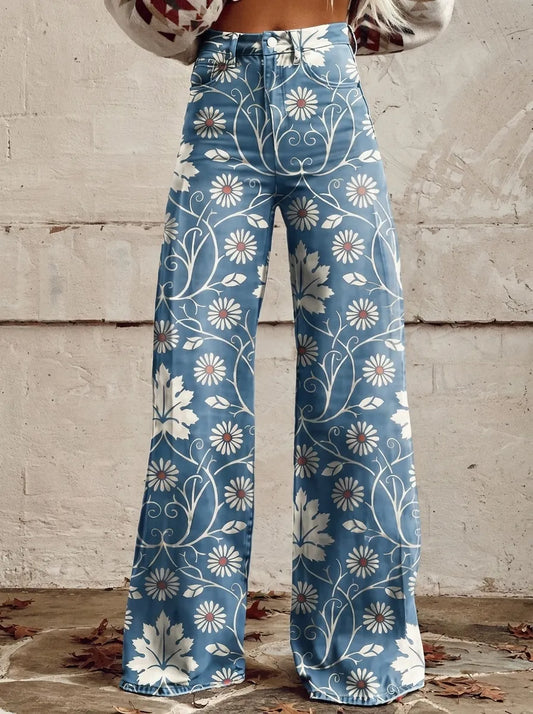 Zofia | Jeansy Z Szerokimi Nogawkami W Kwiaty W Stylu Vintage Damskie